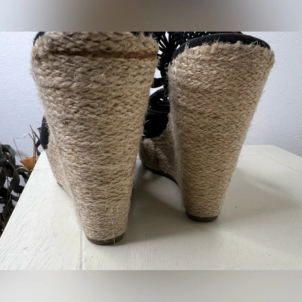 Nine West MAXIE3Y Black Canvas Espadrille Wedge Sandals